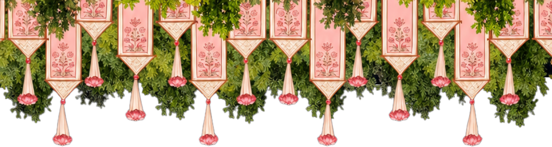 Traditional floral toran banner with pink tassels